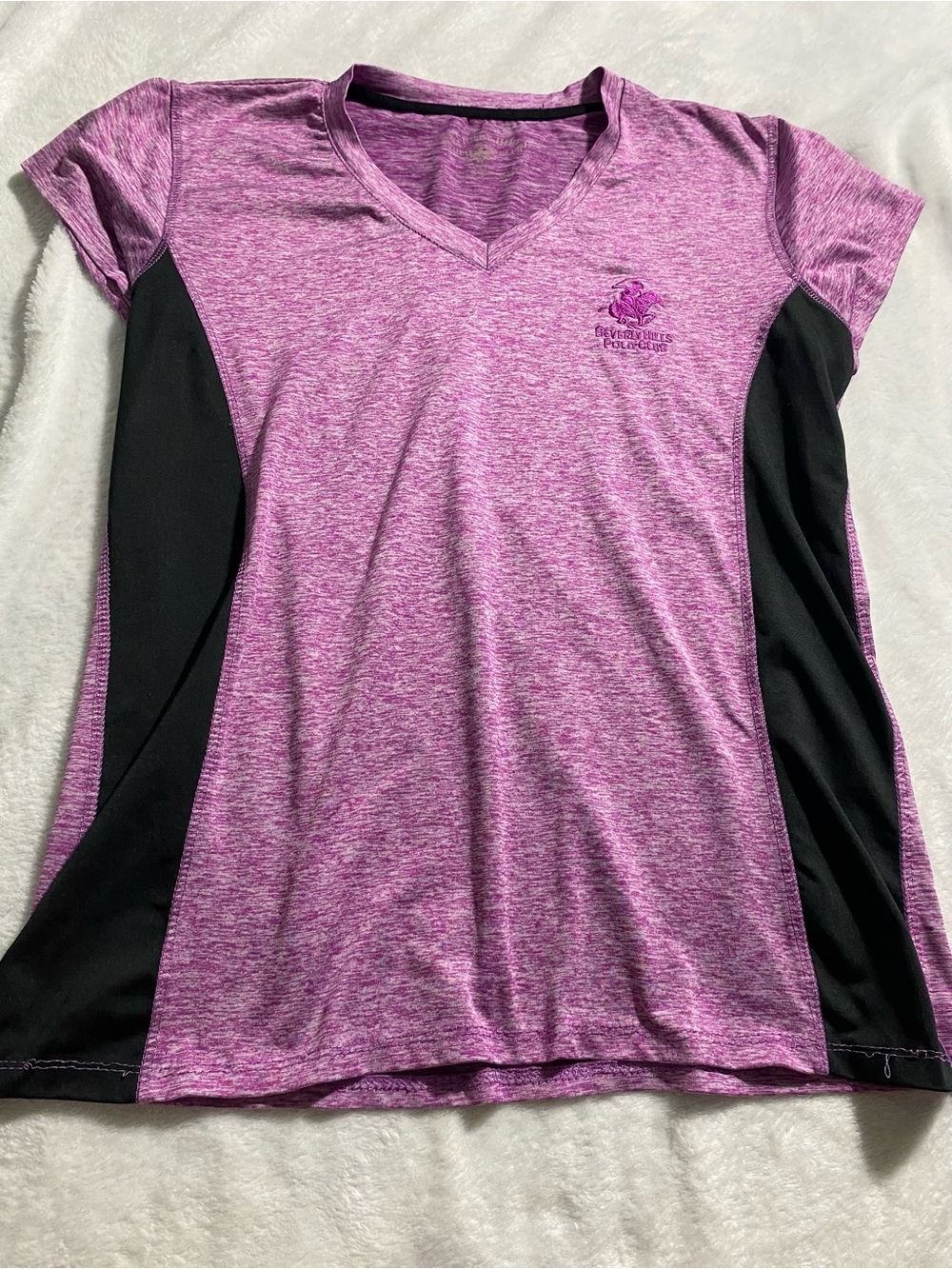 Beverly Hills Polo Club Heather Purple V-Neck Short Sleeve Tee with Black Panels